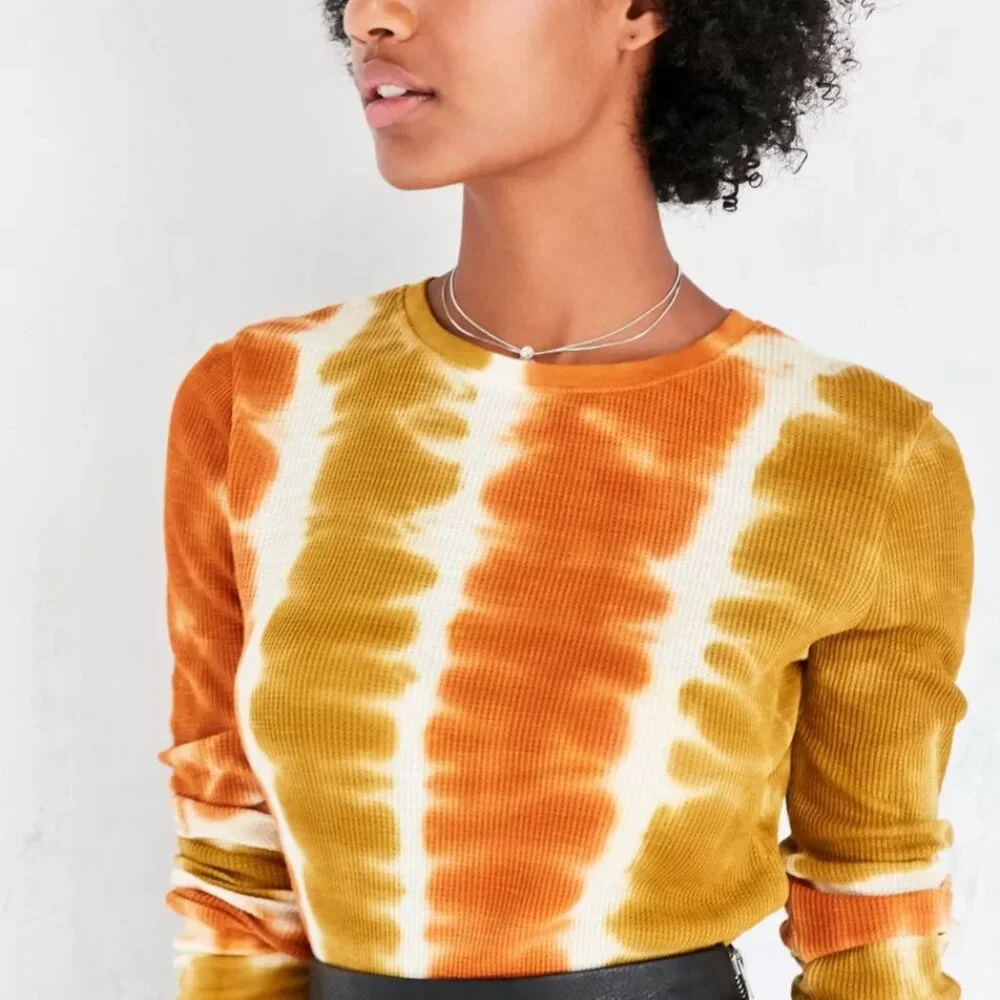BDG Urban Outfitters Rhiannon Orange Yellow Tie-Dye Long-Sleeve Tee Size Small - Picture 3 of 11